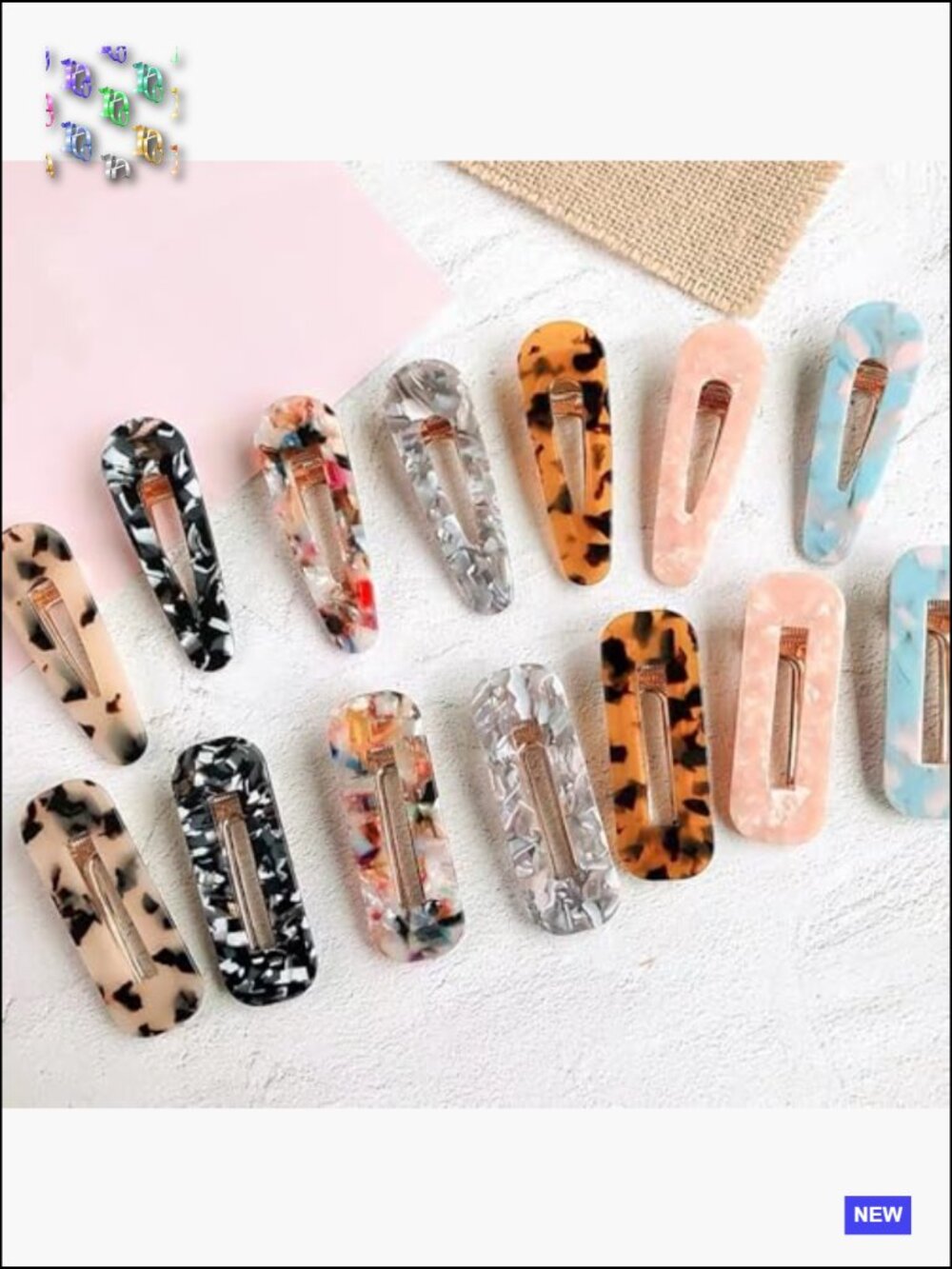 28 Pack Acrylic Resin Hair Barrettes Geometric Snap Clips Women Ladies Set - Picture 4 of 7